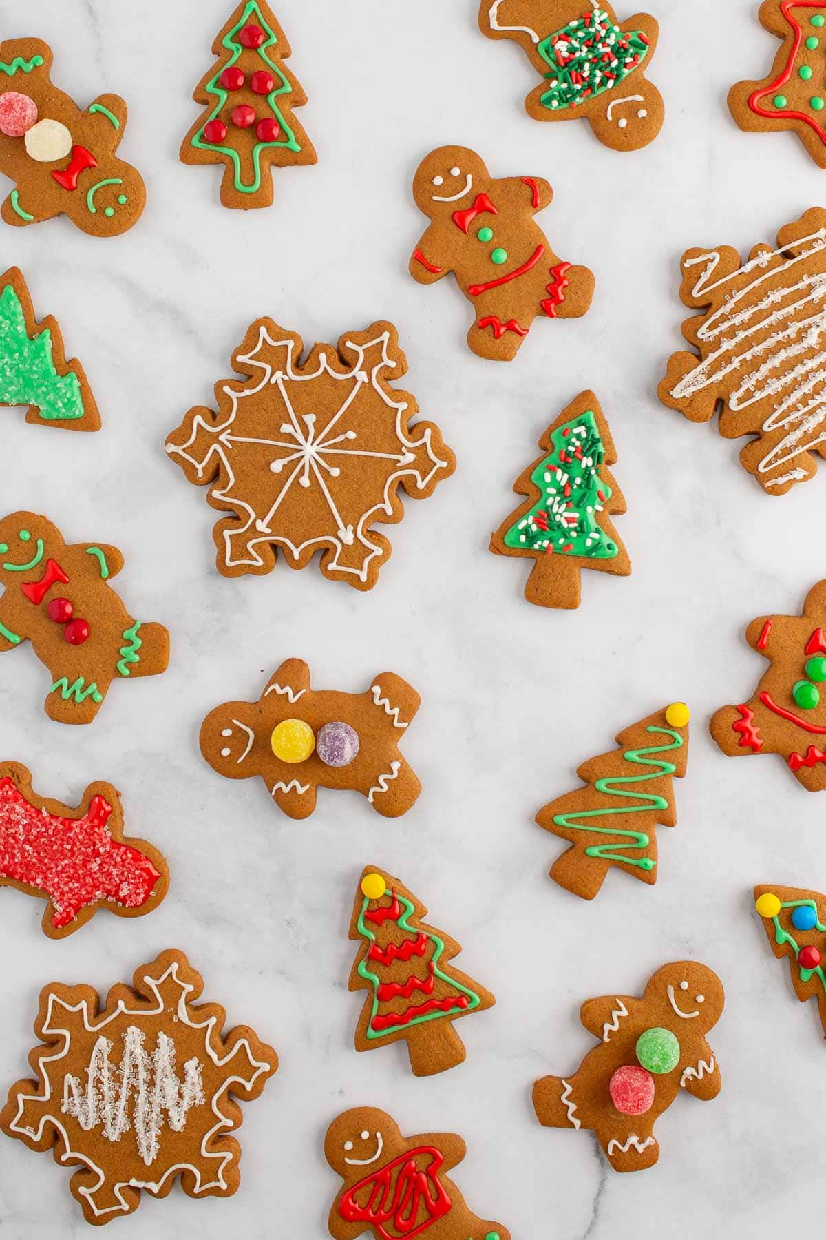 Baked and decorated easy gingerbread cookies.