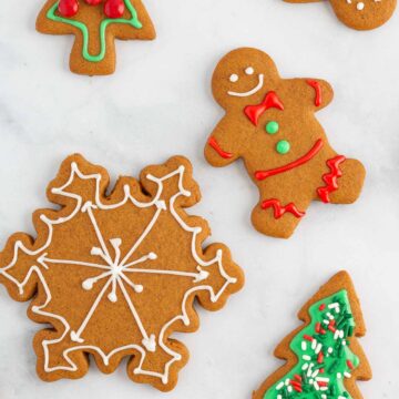 Baked and decorated easy gingerbread cookies.